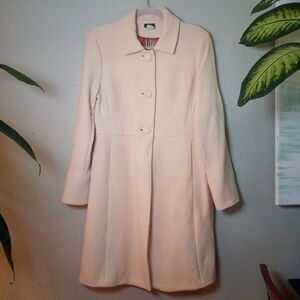 J Crew Wool Silk Lined Off White Classic Collared Button Down Retro Pea Coat 12
